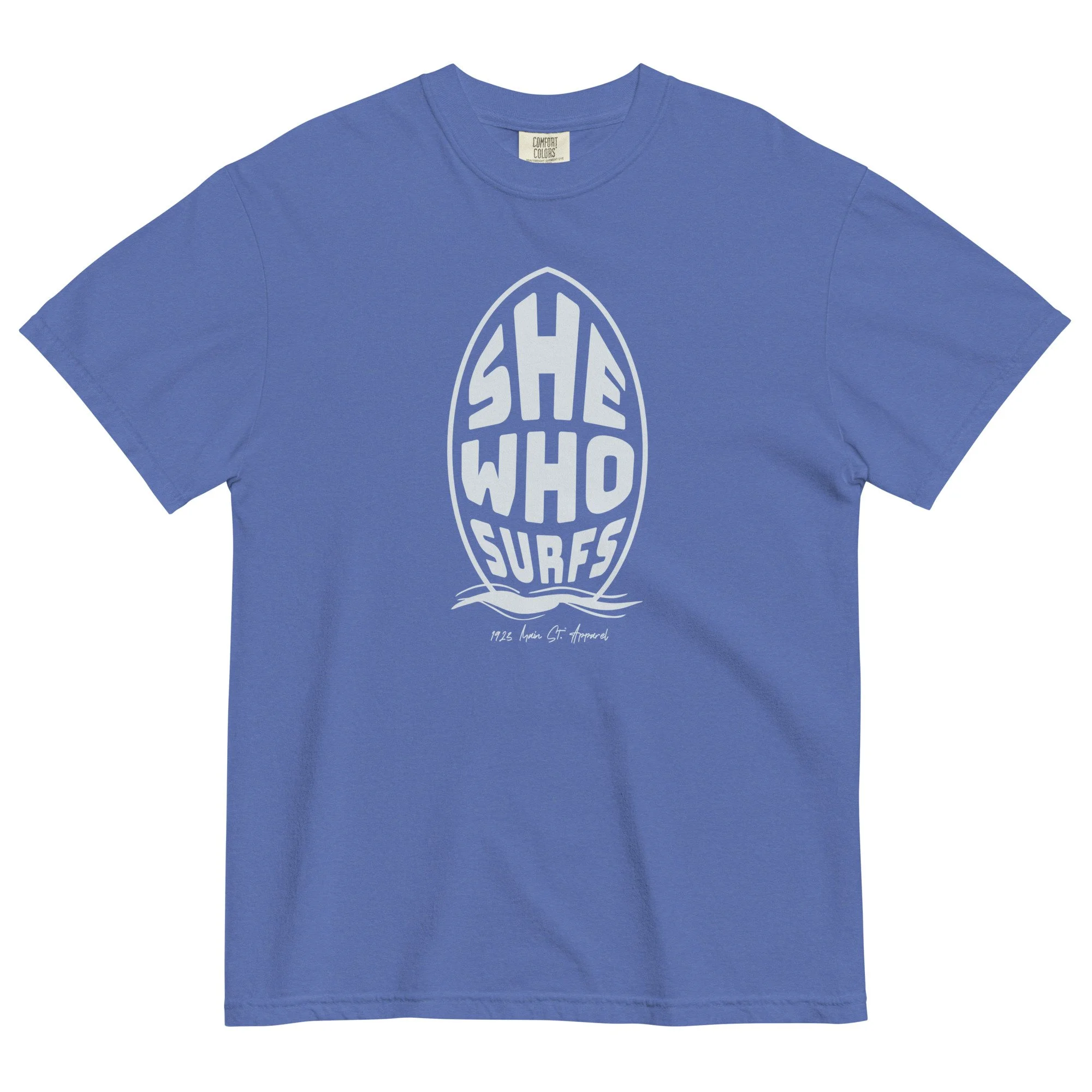 She Who Surfs, Tombstone, Women's Surf Tee mystic blue.