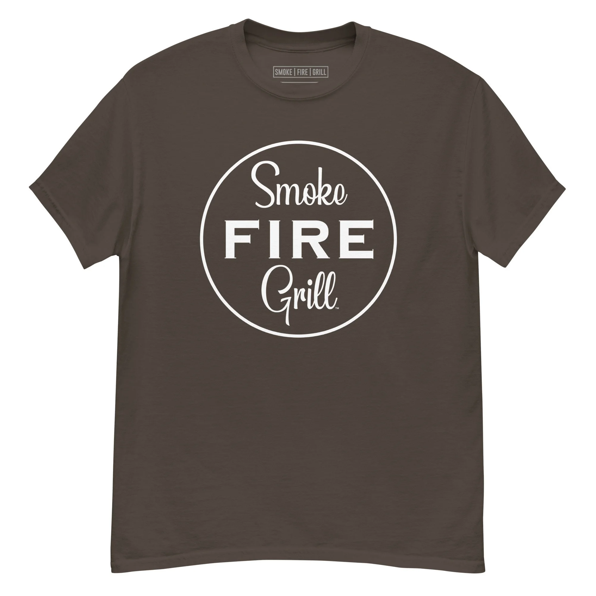 Smoke Fire Grill classic logo t-shirt dark chocolate.