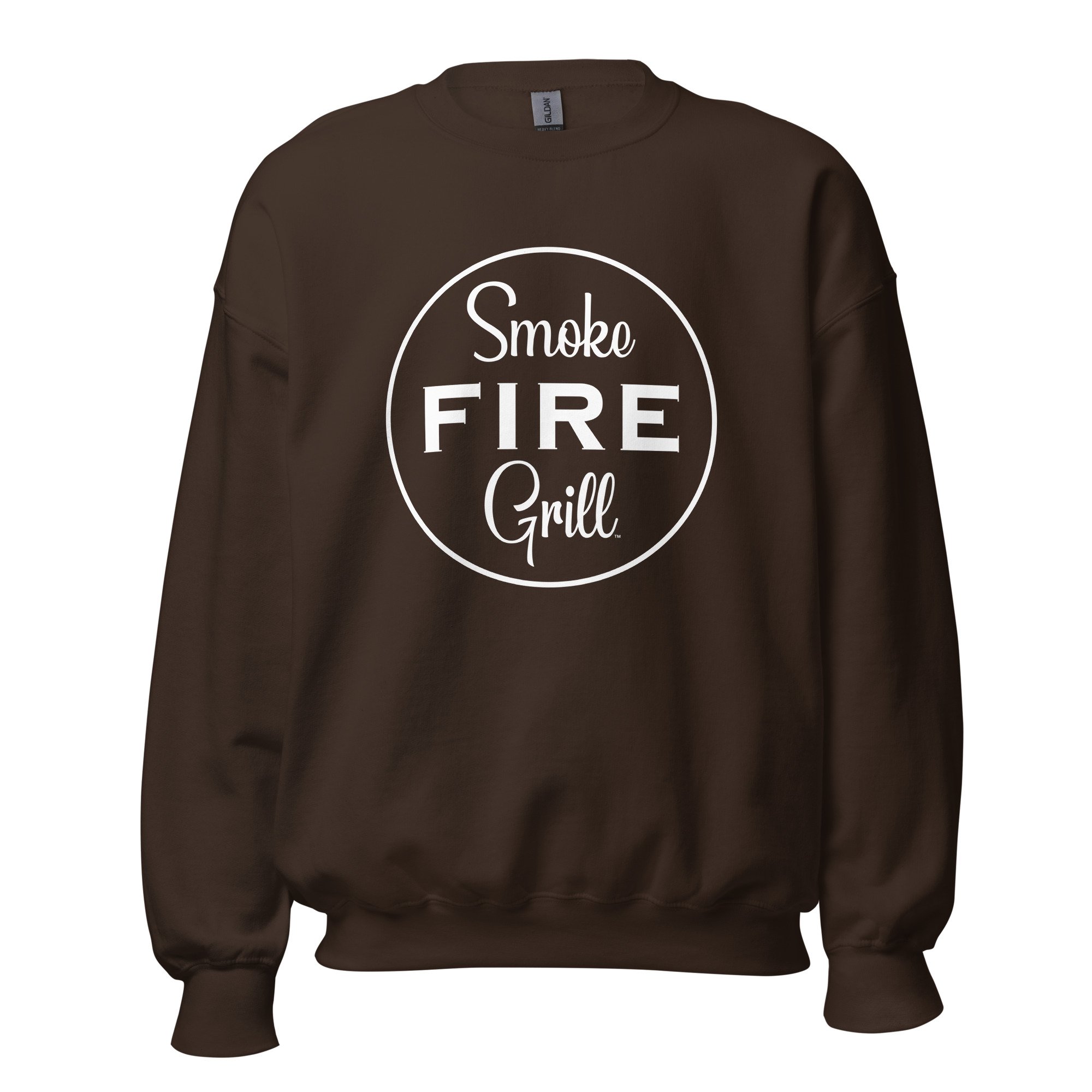Smoke Fire Grill classic logo sweatshirt dark chocolate.