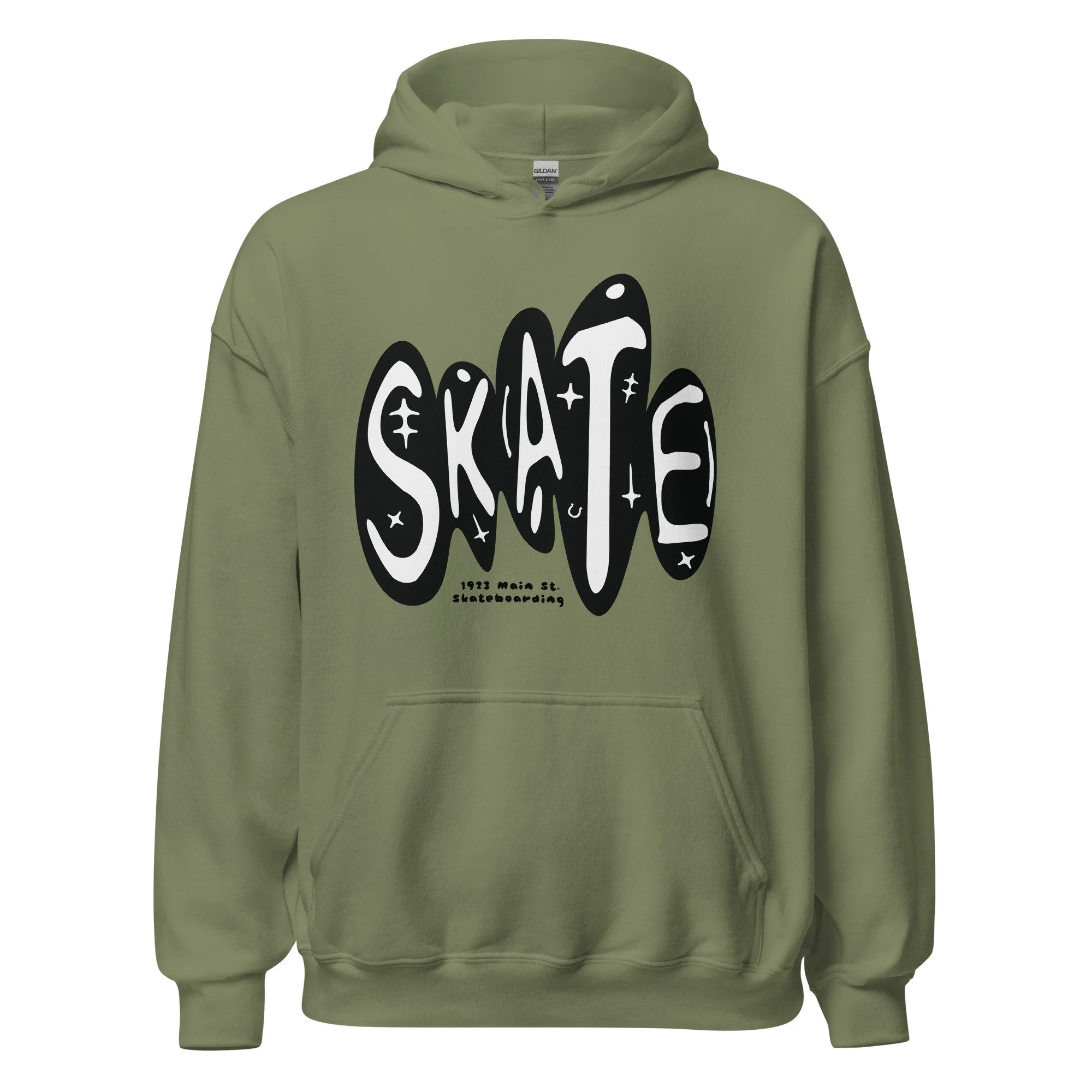 Skate Black and White hoodie military green.