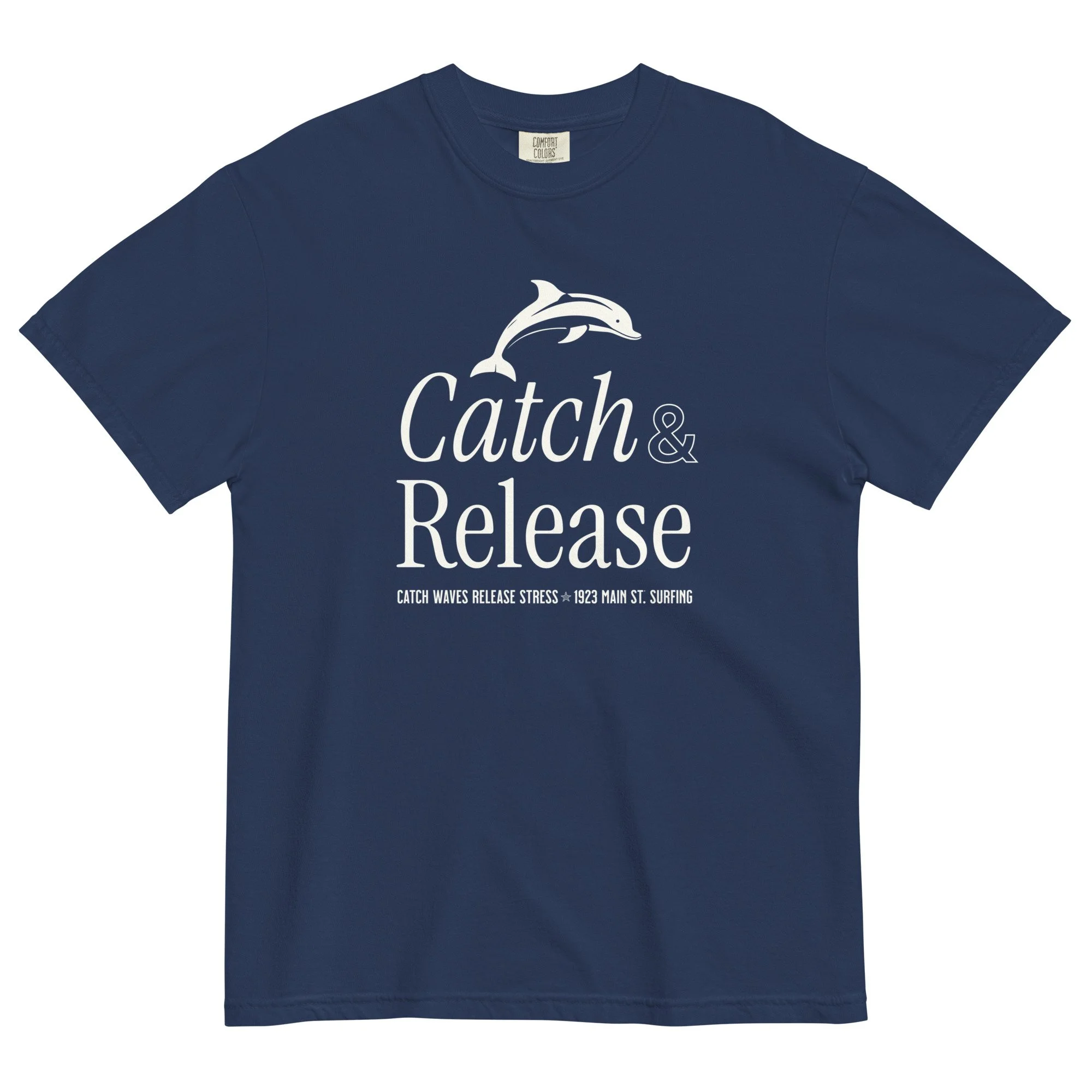 Catch and Release Stack surfing t-shirt true navy.