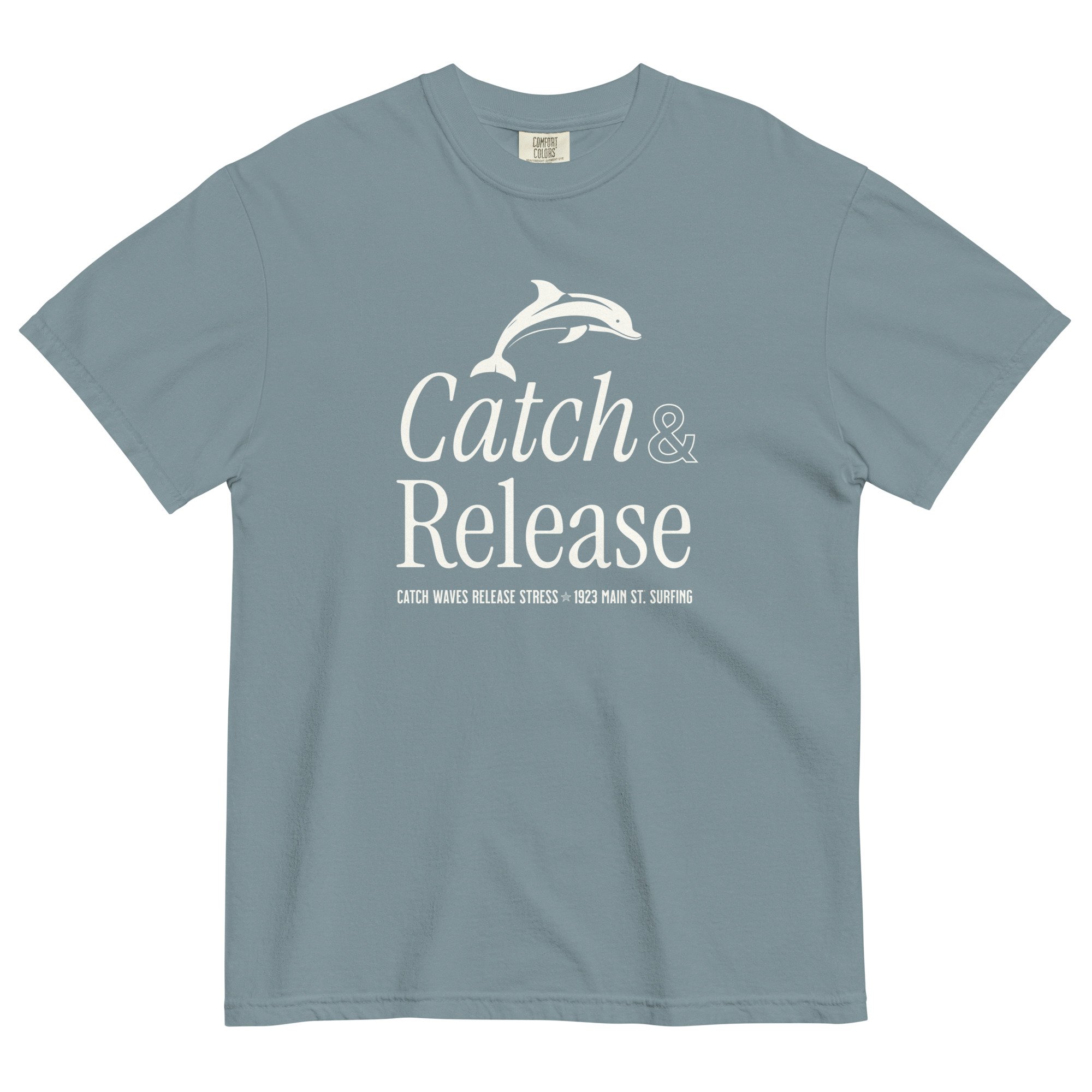 Catch and Release Stack surfing t-shirt ice blue.