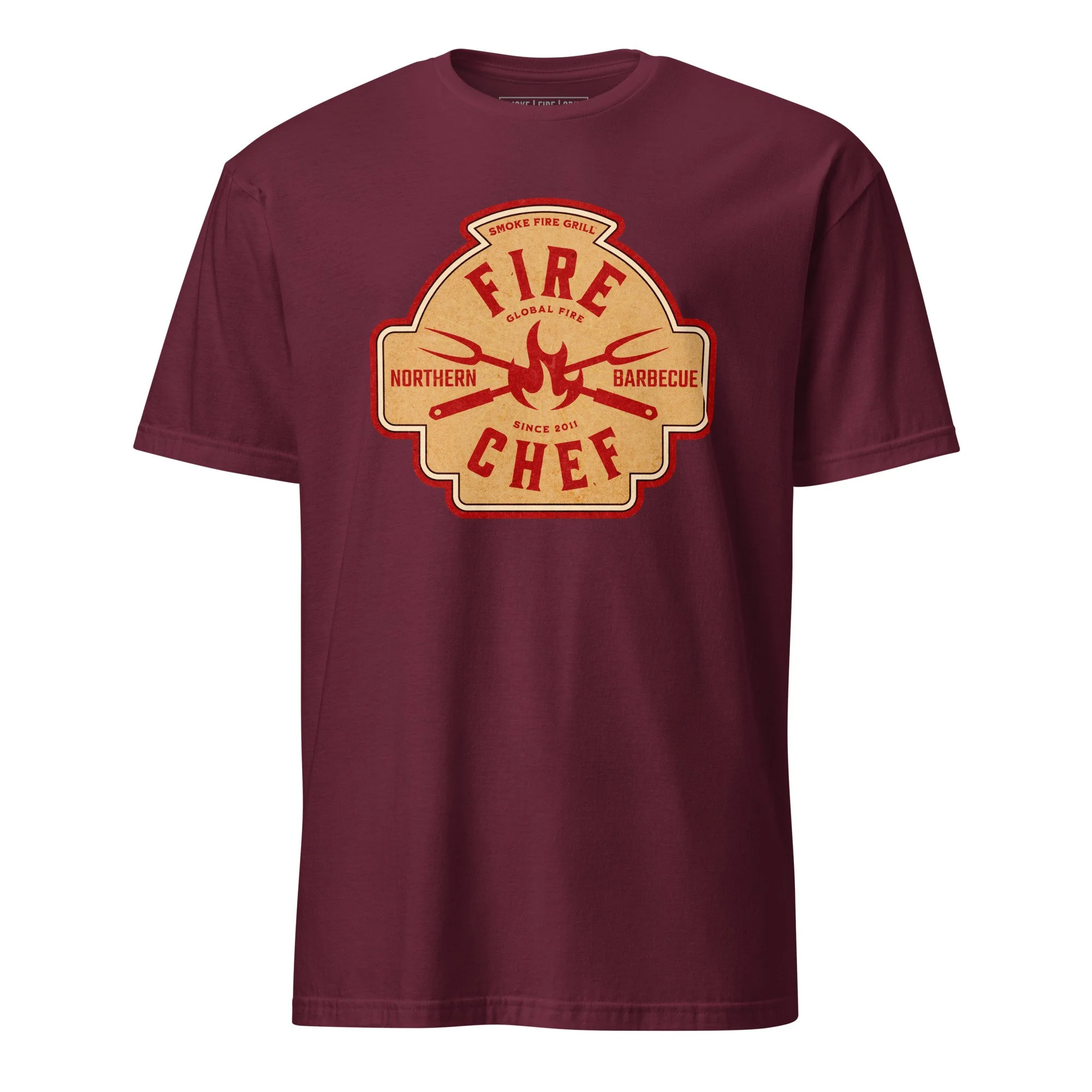 Fire Chef, Global Fire barbecue t-shirt maroon.