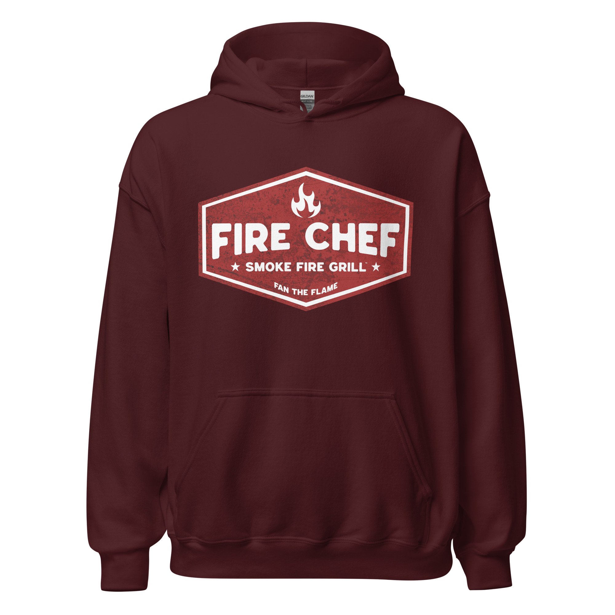 Fire Chef, Fan the Flame barbecue hoodie maroon.