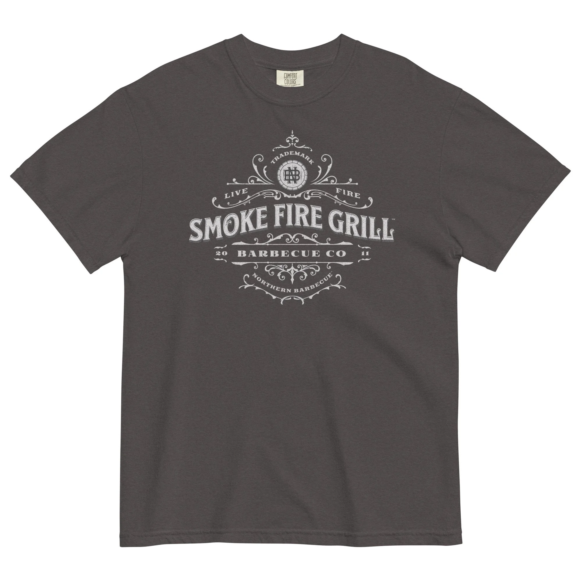 Smoke Fire Grill Revival Crest vintage t-shirt graphite.