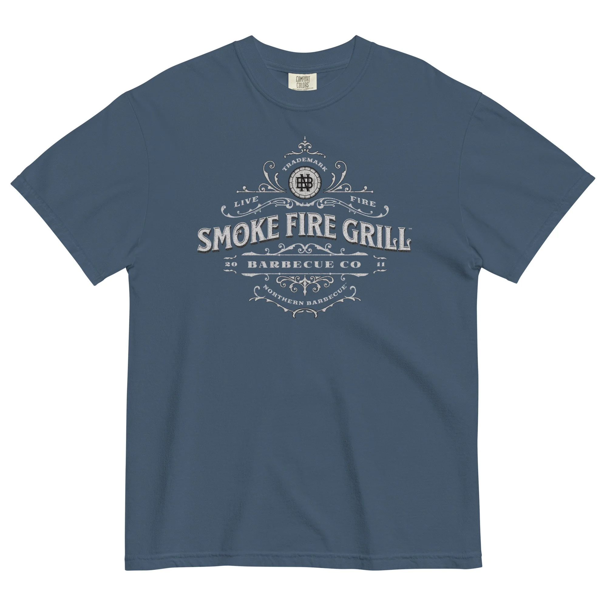 Smoke Fire Grill Revival Crest vintage t-shirt midnight.