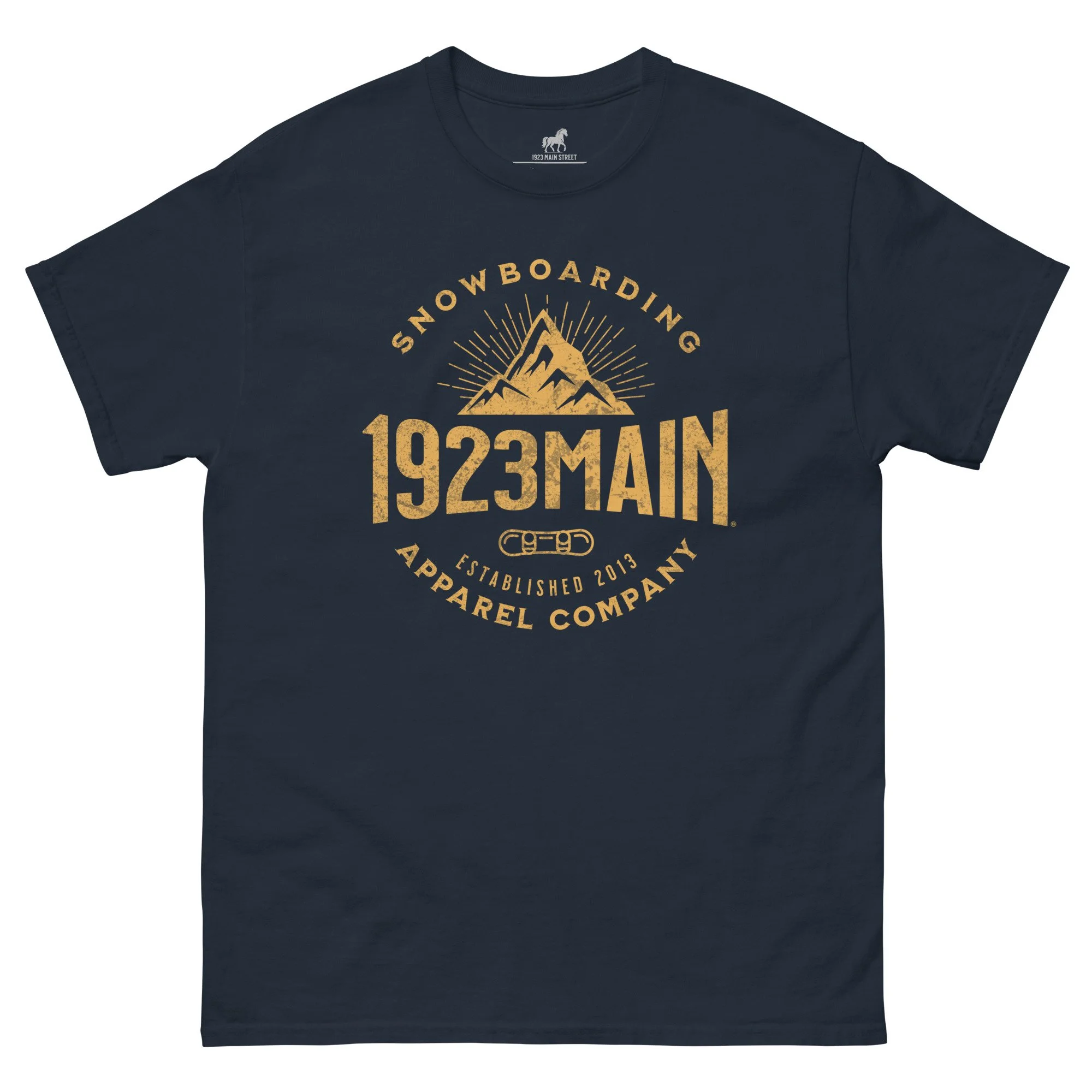 1923 Main Mountain Expansion snowboarding t-shirt navy.
