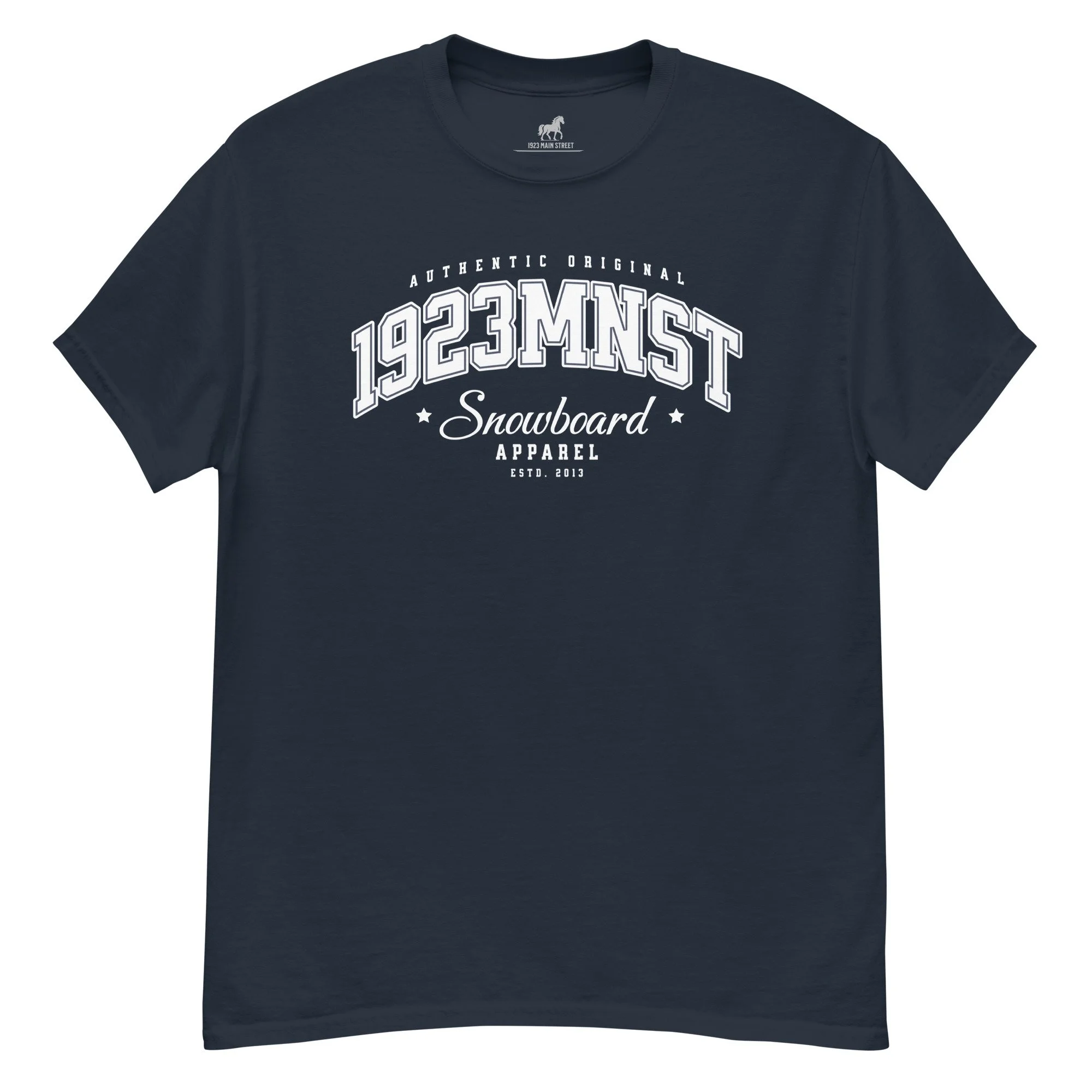 1923 Main Street Varsity Arch snowboard t-shirt blue.