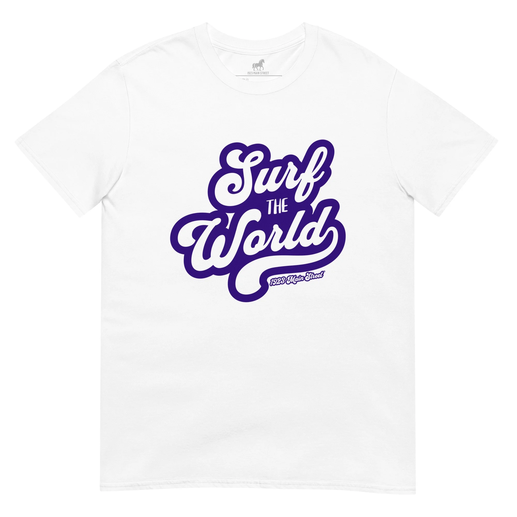 Surf the World sunny script unisex t-shirt white.