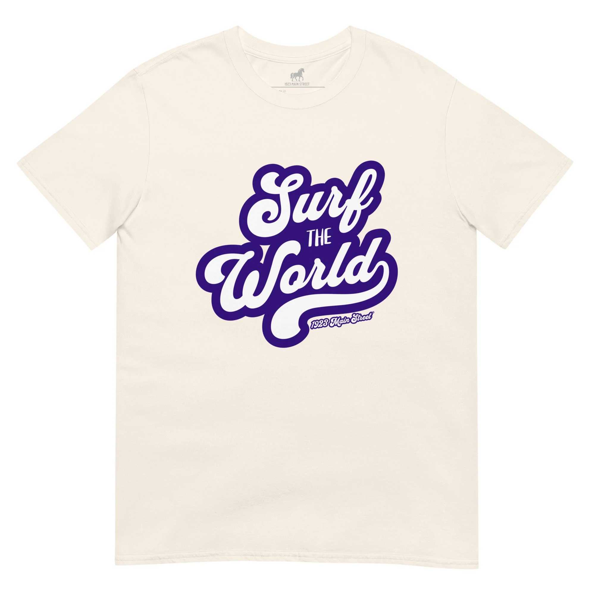 Surf the World sunny script unisex t-shirt natural.