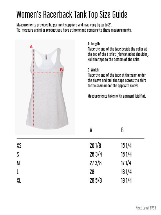 Run Princess Silhouette women's racerback tank size guide.
