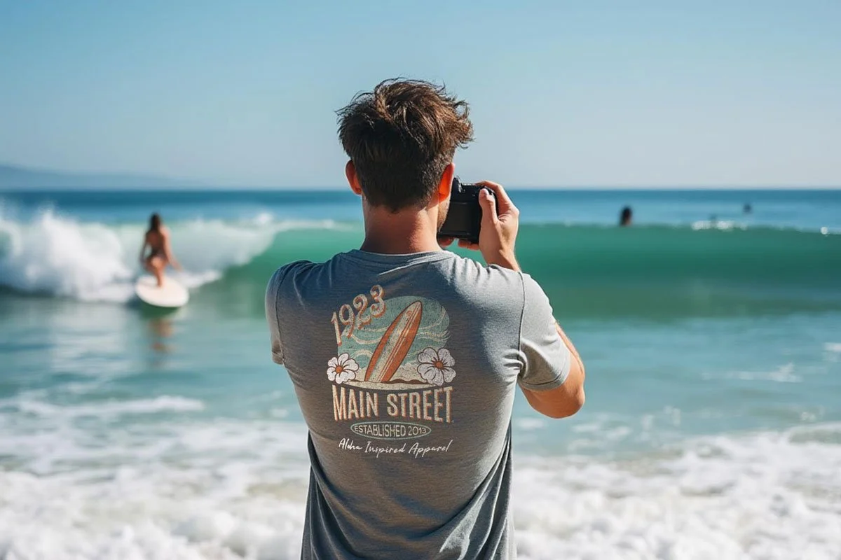 1923 Main Street Surfing T-Shirt on the Beach