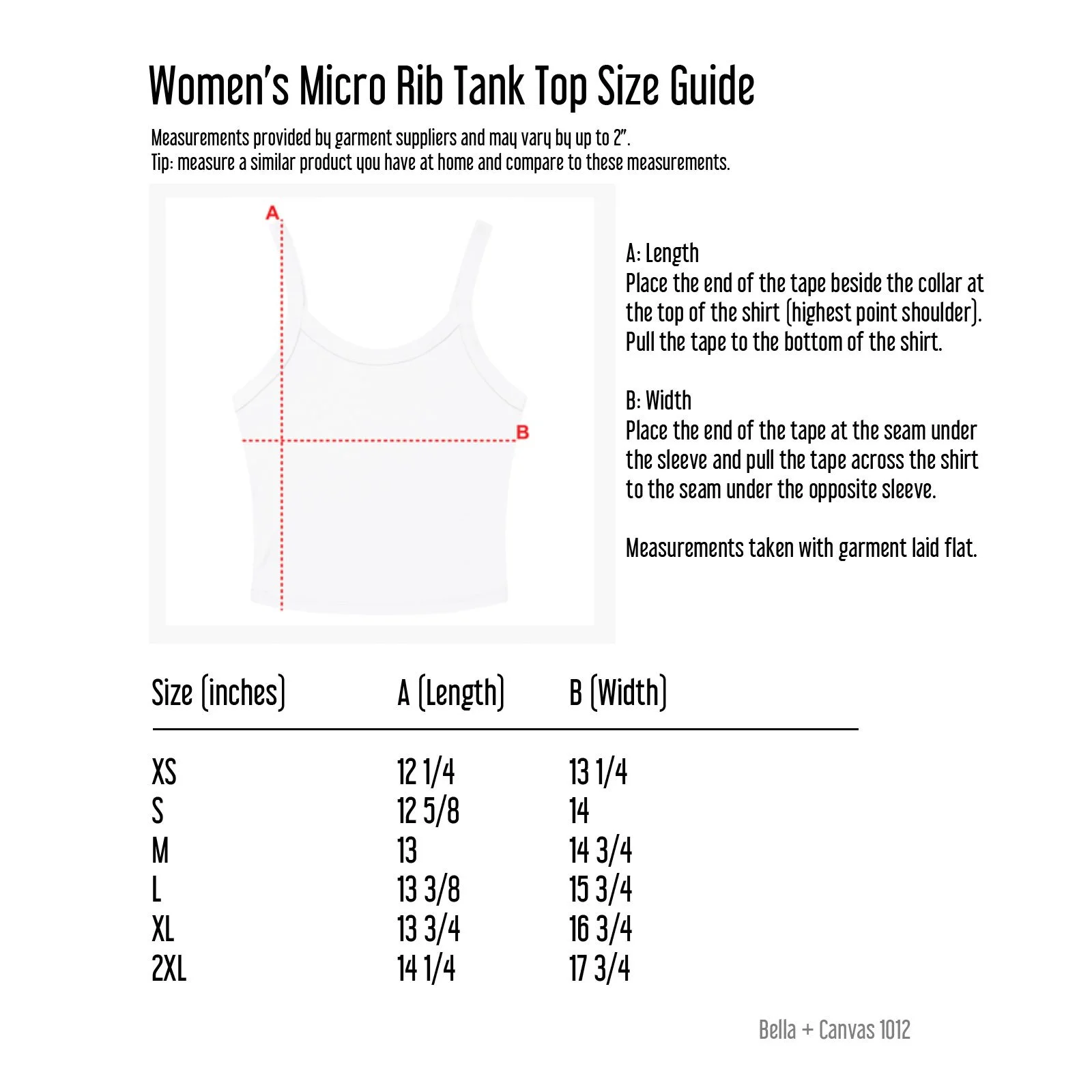 Surfer Blossom women's tank top size guide.