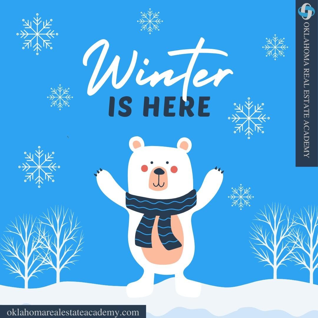 Tomorrow is the First Day of Winter!! We hope you're staying warm! 

#oklahomarealestate #oklahomarealestateacademy #tulsa #oklahomacity #realestatelife #realtorlife #broker #careergoals #newcareer #entrepreneur #business #realestate #realestatebroke