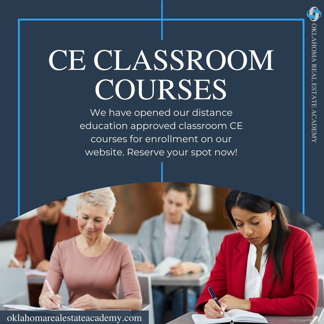 Attention Real Estate Agents: Are you looking for a fun classroom experience to fill your CE hours? Look no further! Copy &amp; Paste the link below to see our current courses!
https://oklahomarealestateacademy.com/product-category/continuingeducatio