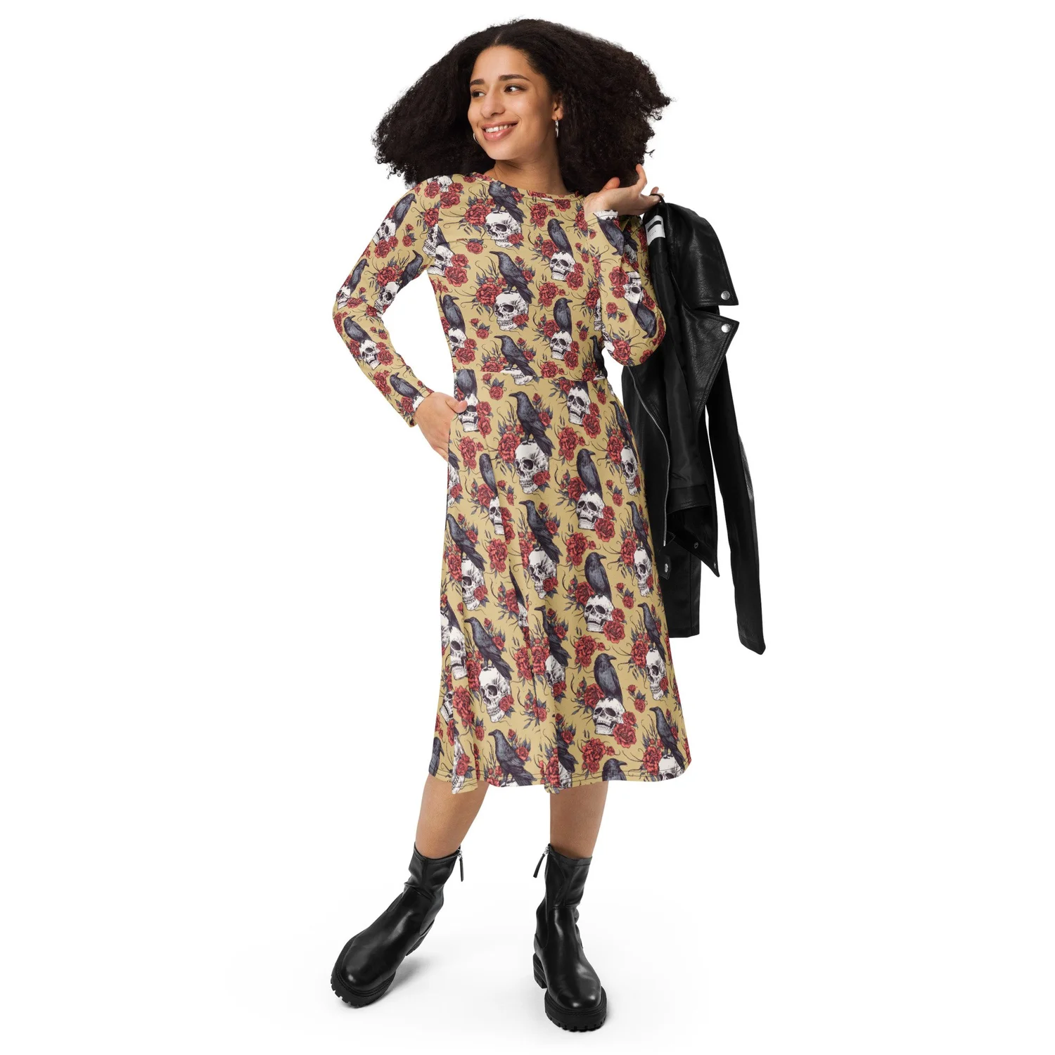 knee length dresses for ladies Constellations Glow-in-the-dark Long Sleeves Midi Dress Svaha USA