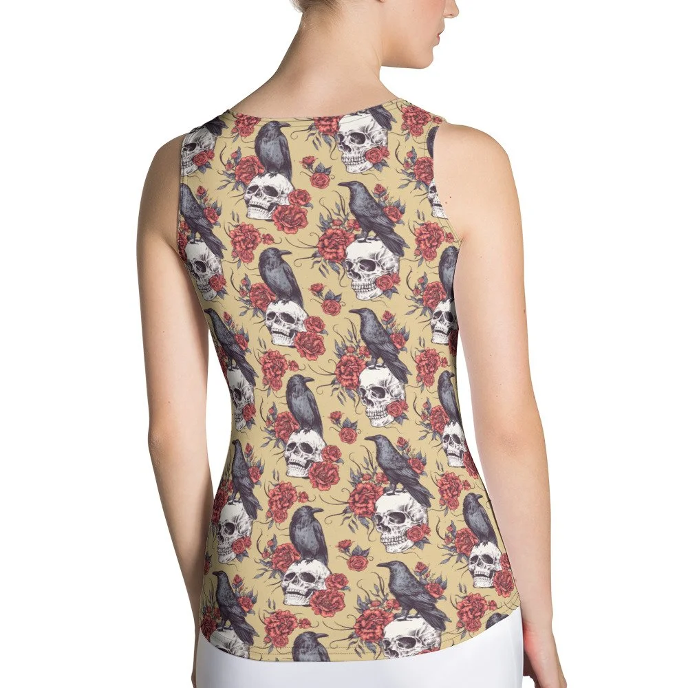fitted-tank-top-spooky-goth-floral-skull-crow-raven-punk-roses