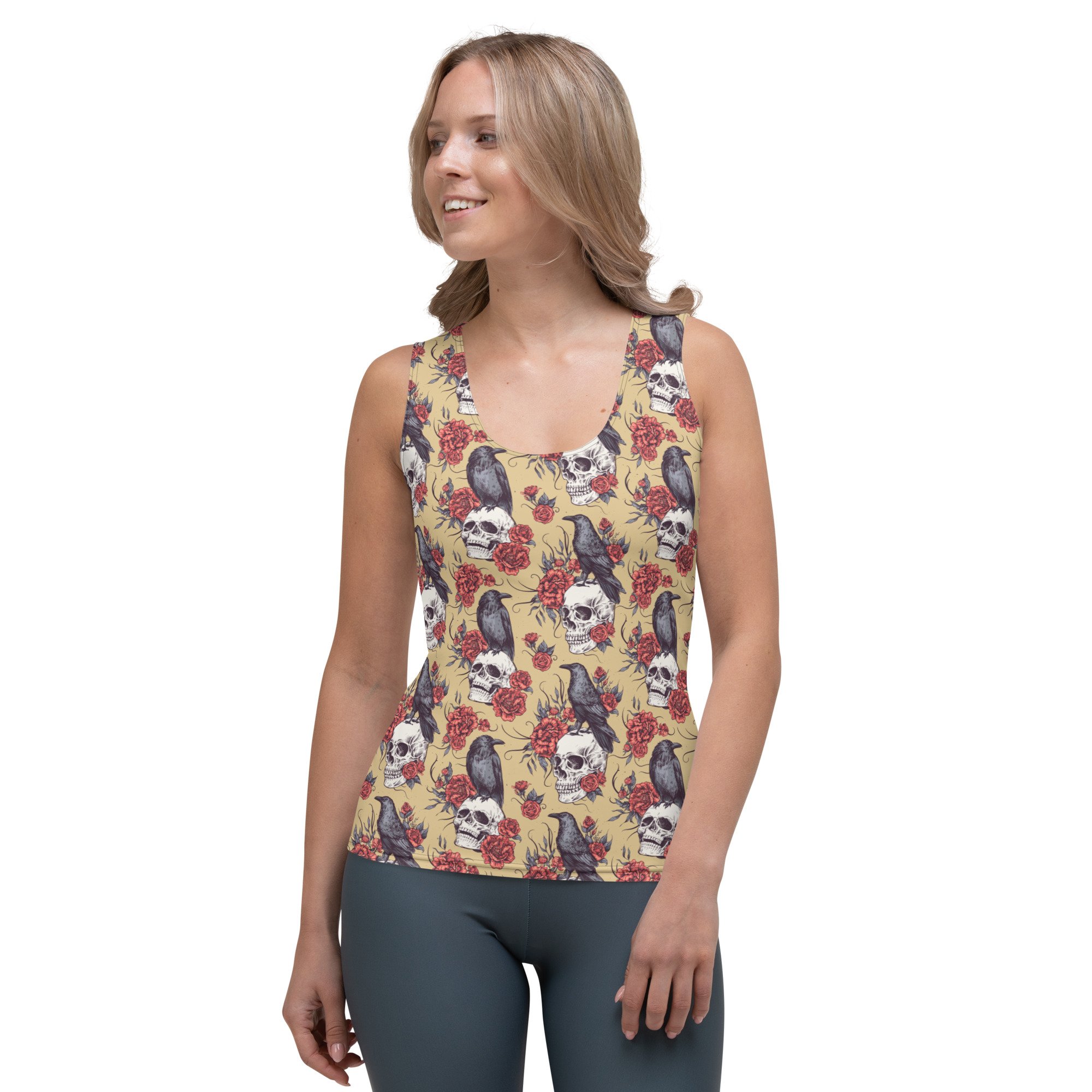 fitted-tank-top-spooky-goth-floral-skull-crow-raven-punk-roses