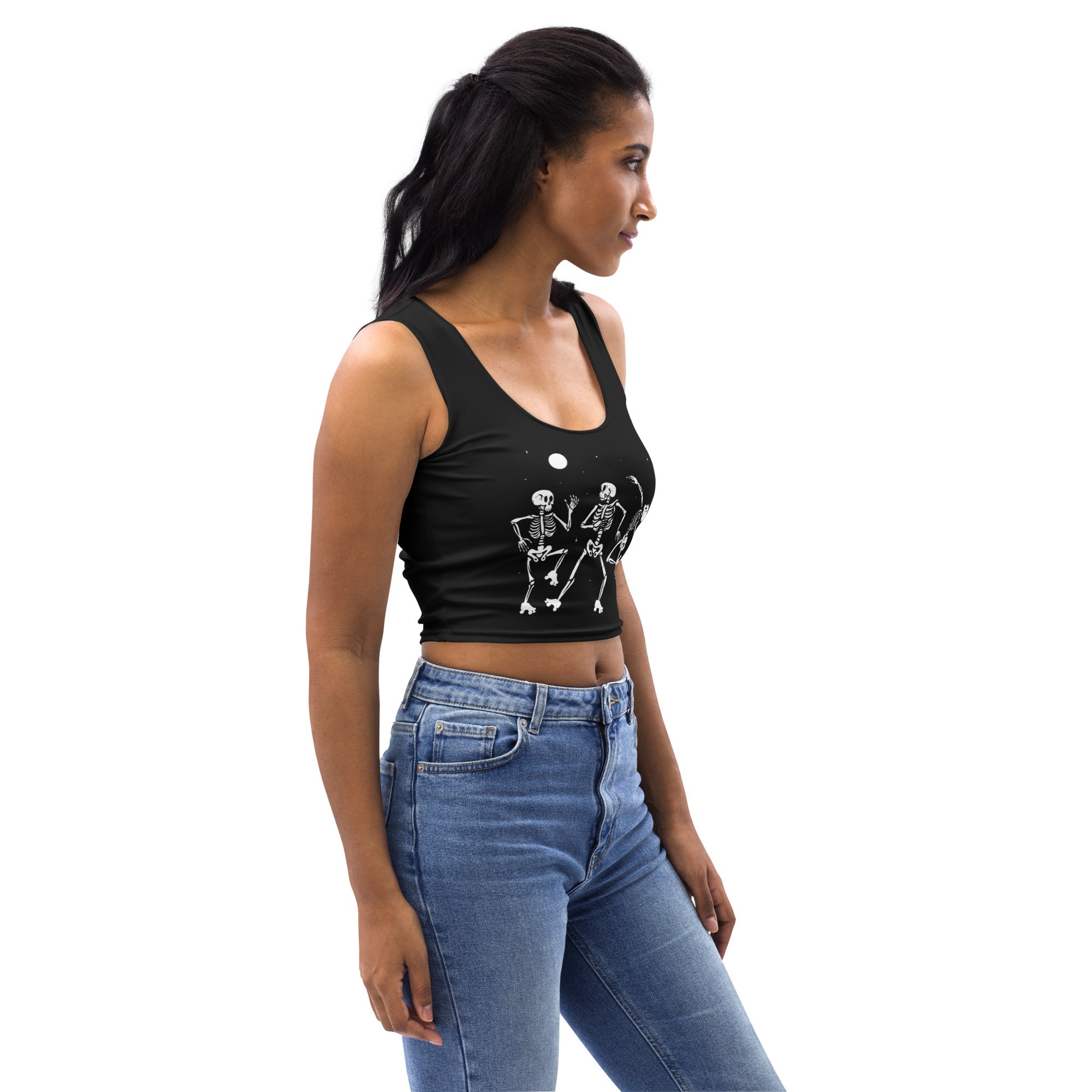 crop-workout-tank-top-dancing-skeleton-roller-skating-scrimmage-jersey-spooky