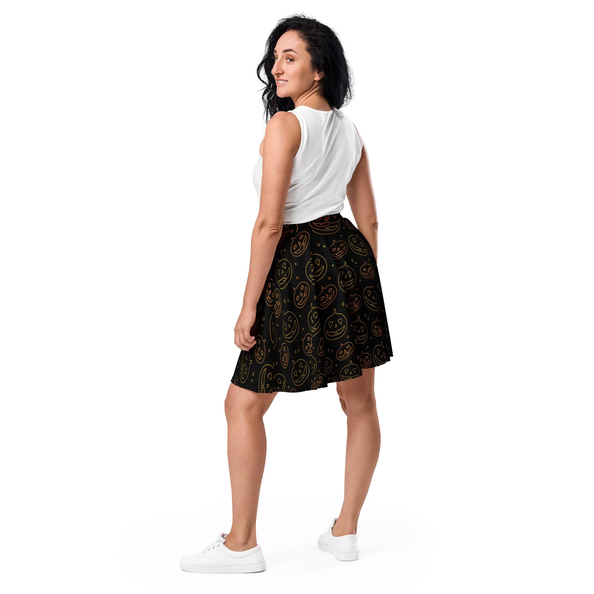 circle-skater-skirt-spooky-Halloween-punk-goth-black-pumpkin-outline-jack o lantern