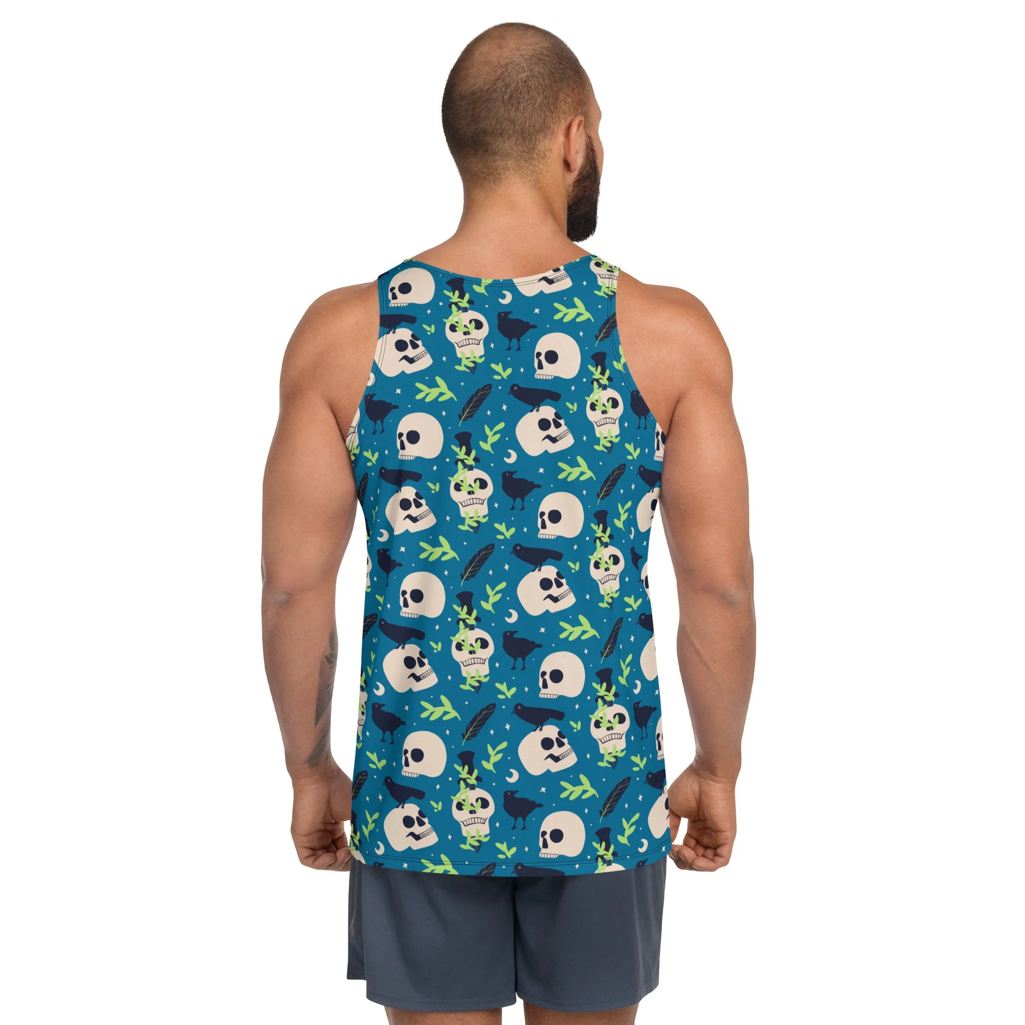 Unisex-tank-top-workout-spooky-halloween-crow-skull-skeleton-skulls-floral-goth-punk-summer-costume