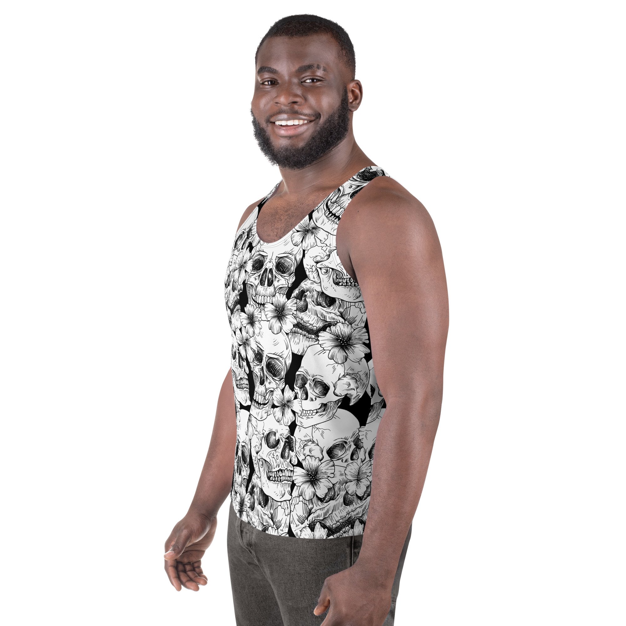 Unisex-tank-top-workout-spooky-halloween-skull-skulls-skeleton-black-white-flowers-floral-goth-punk
