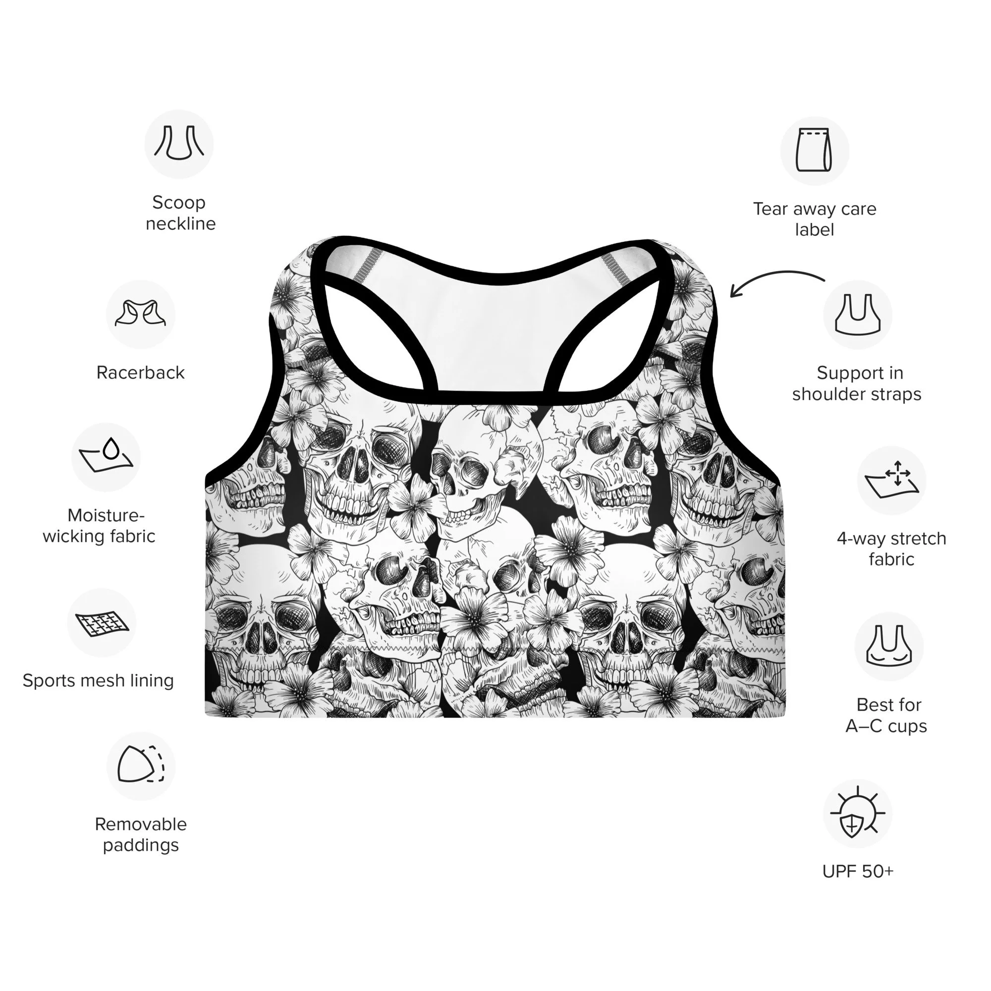 workout-sports-bra-mix-match-costume-party-halloween-spooky-floral-flowers-skull-black-white-goth