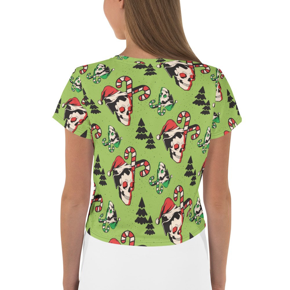 Crop-tee-shirt-activewearmatch-halloween-gothmas-spooky-christmas-skull-candy-cane-tree-spookmas