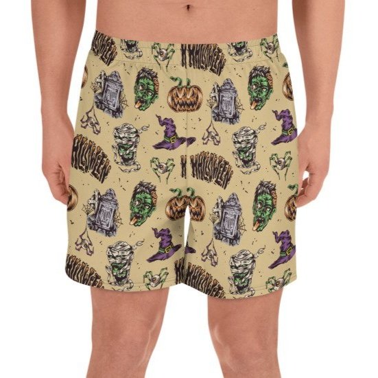 athletic-shorts-workout-exercise-activewear-running-halloween-icon-mummy-zombie-witch-hat-tombstone