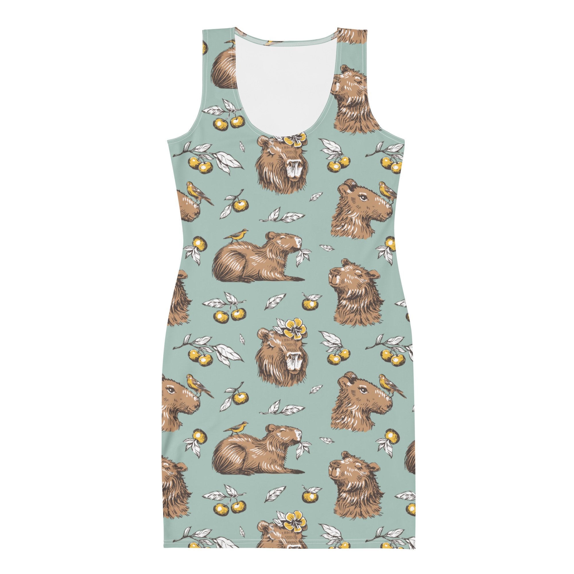 bodycon-dress-party-summer-form-fitting-costume-theme-capybara-capy-rodent-zoo-keeper-zoology-bird