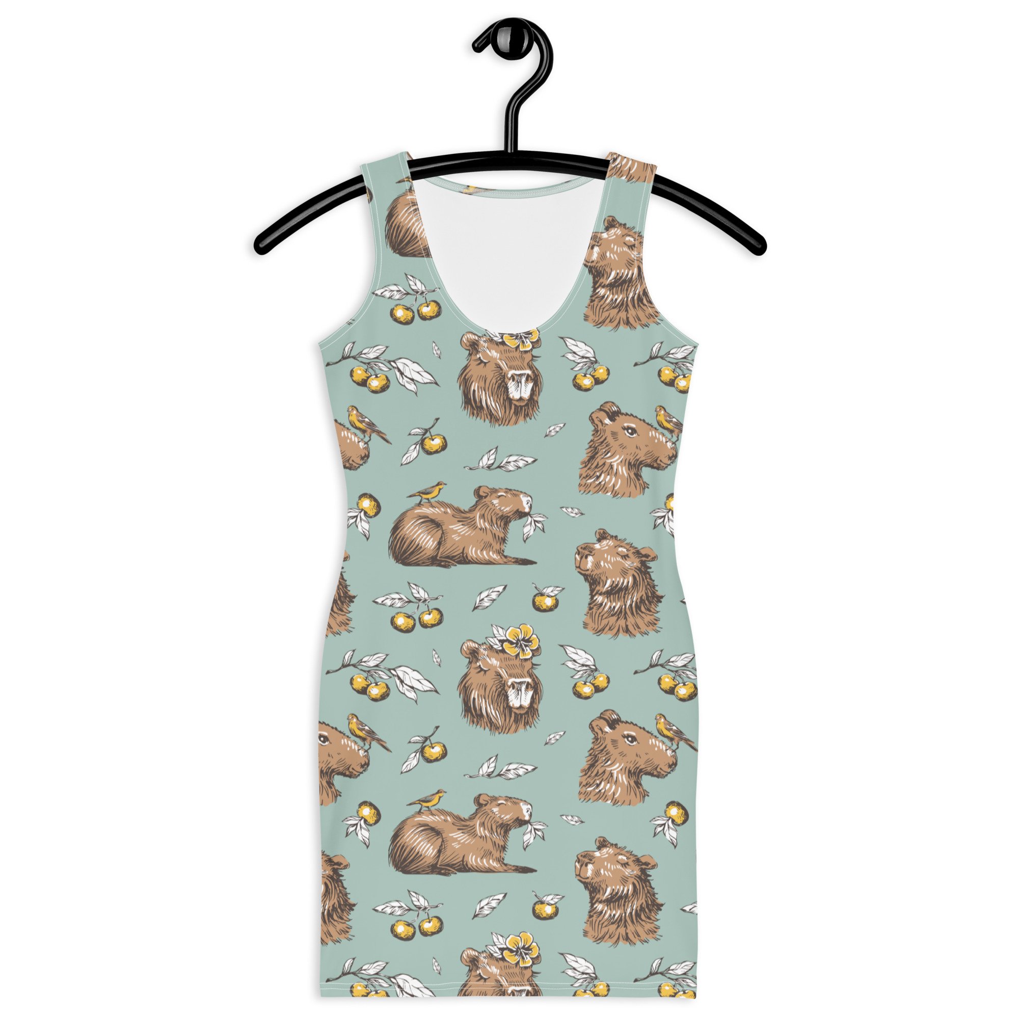 bodycon-dress-party-summer-form-fitting-costume-theme-capybara-capy-rodent-zoo-keeper-zoology-bird