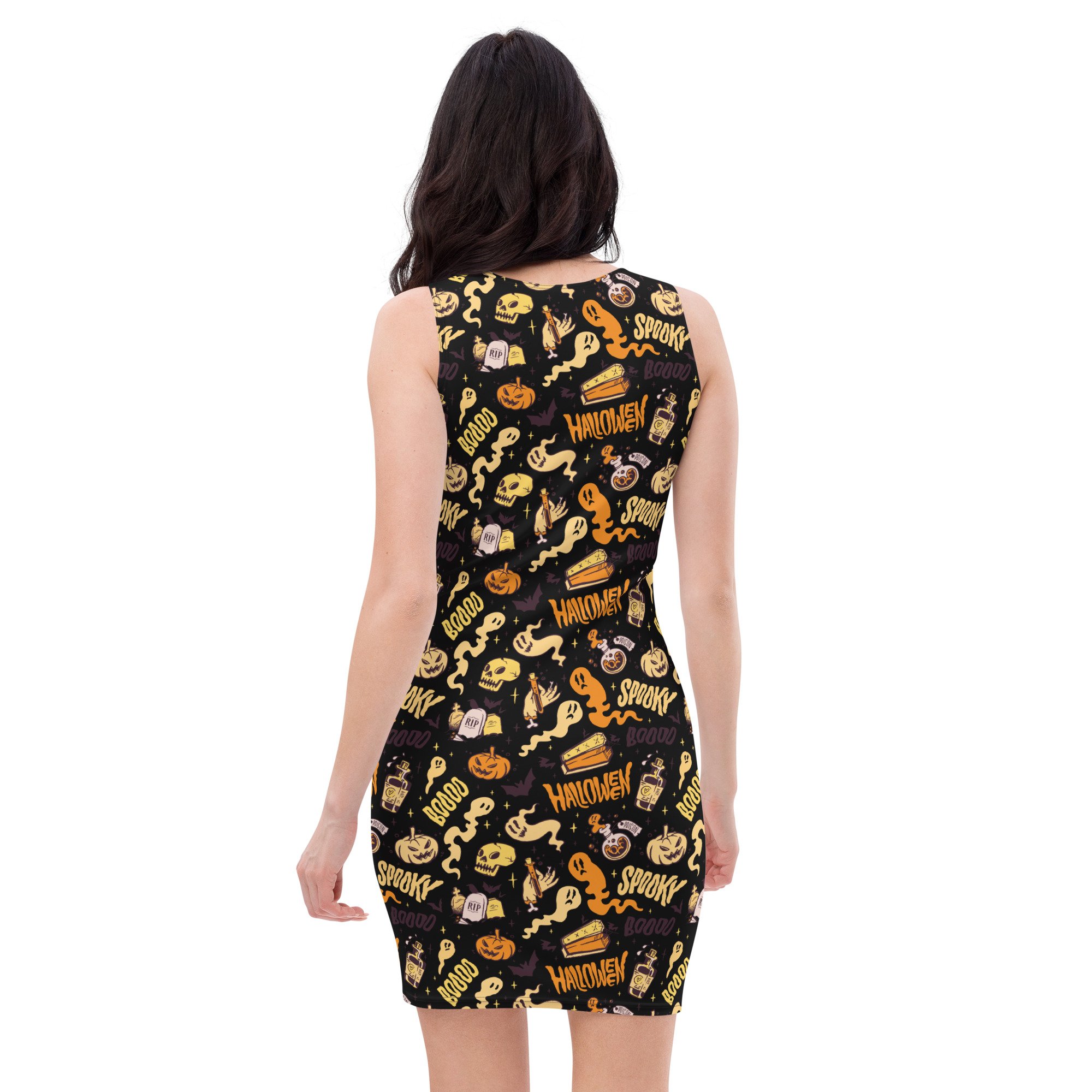 bodycon-dress-party-form-fitting-costume-theme-halloween-ghost-pumpkin-skull-tombstone-boo-spooky