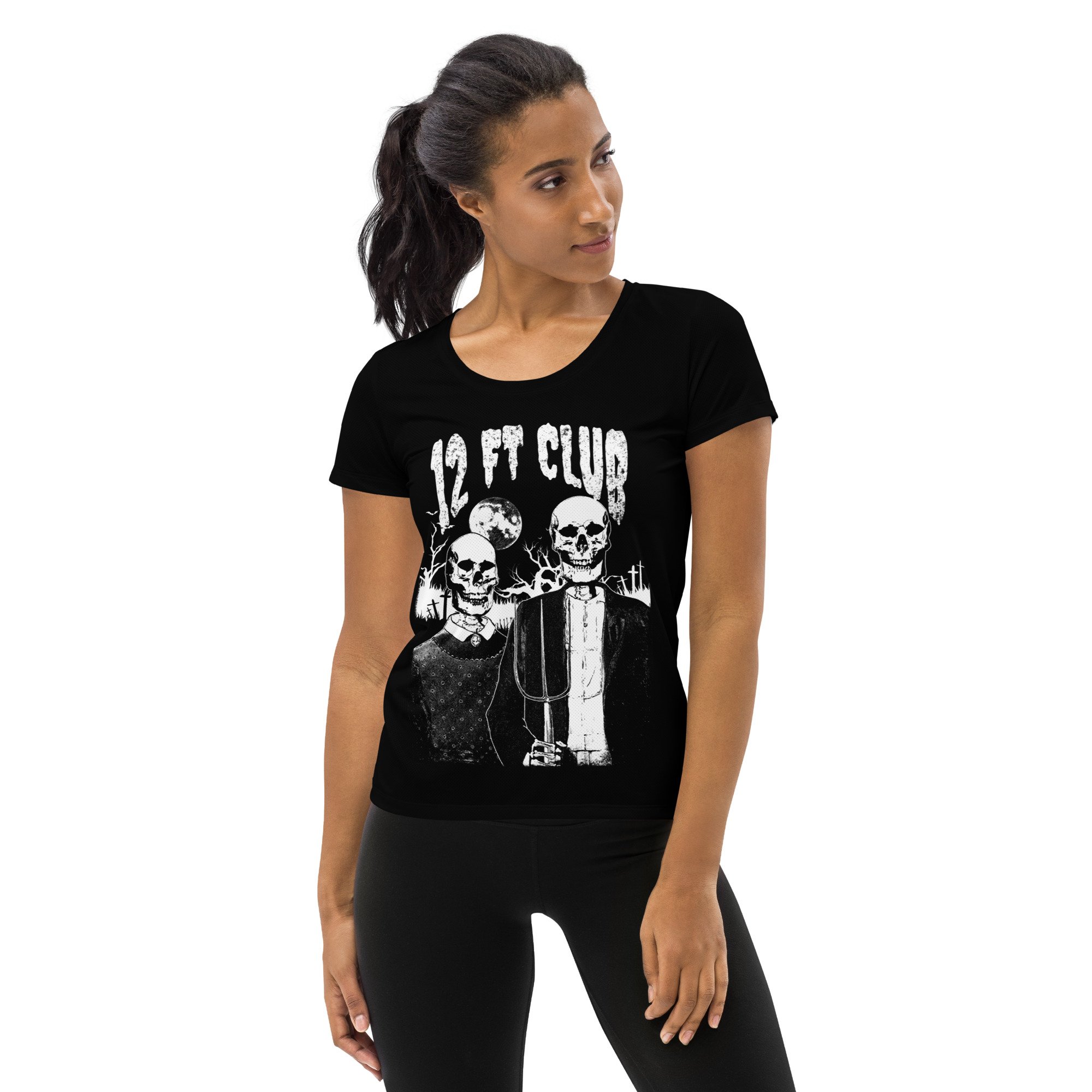 Fitted-athletic-shirt-workout-exercise-activewear-running-12ft-skeletons-american-gothic-art-spooky
