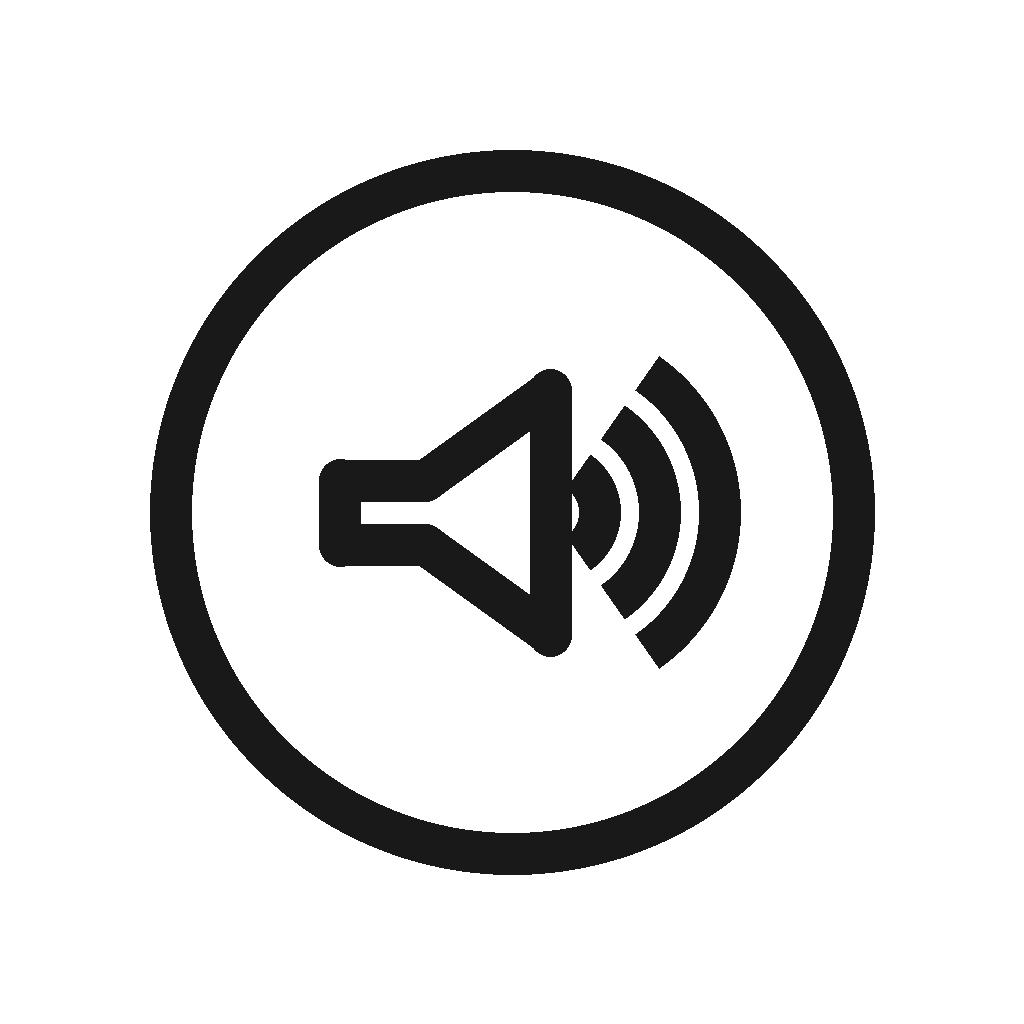 Muted speaker icon inside a circle indicating sound is off.