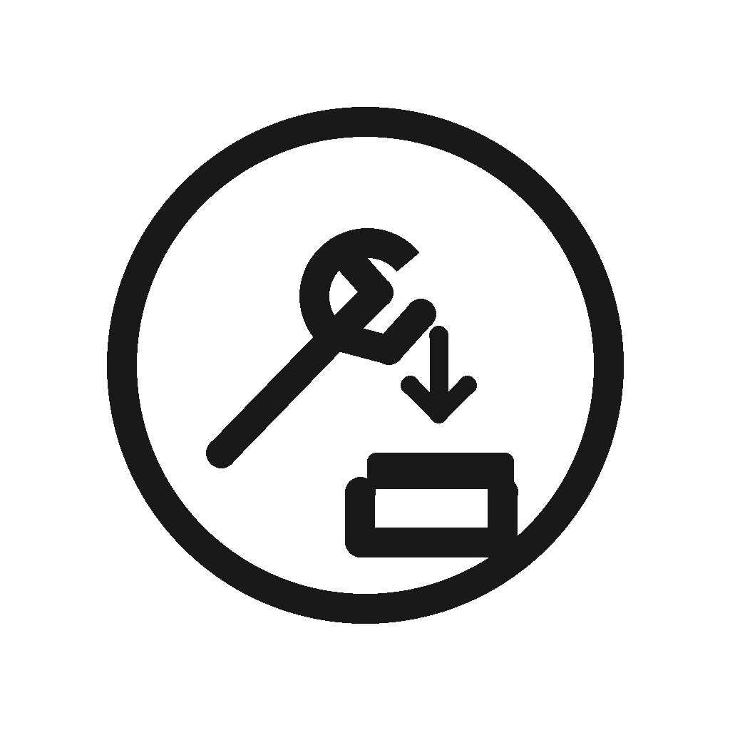 Icon of a hammer hitting a box, with a downward arrow indicating breaking or damage.