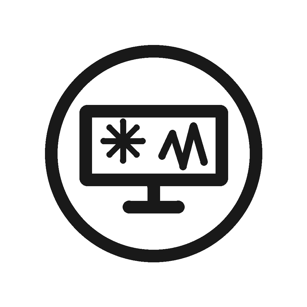 Icon of computer monitor with a snowflake and a line graph, indicating computer cooling or temperature monitoring.