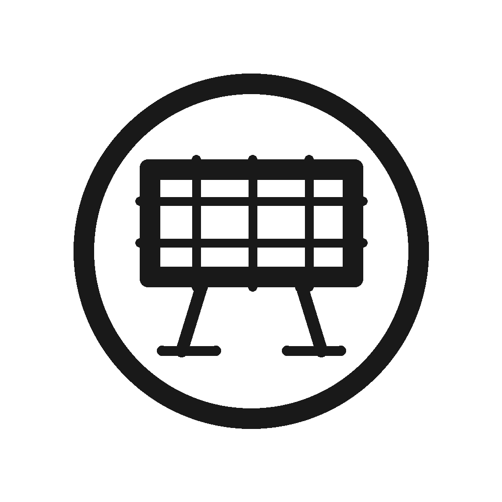 Icon of a solar panel surrounded by a circle.