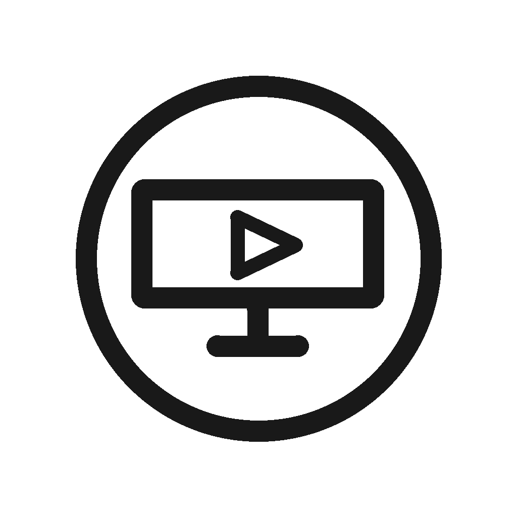 Icon of a computer monitor with a play button on the screen, indicating video or media content.