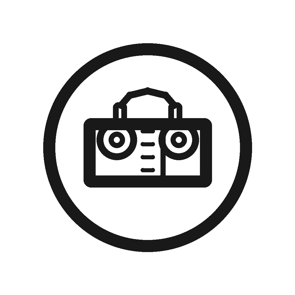 Icon of a boombox in black and white.