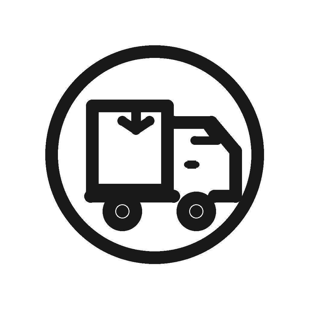 Delivery truck icon with a gift box inside it, indicating delivery or shipping service.