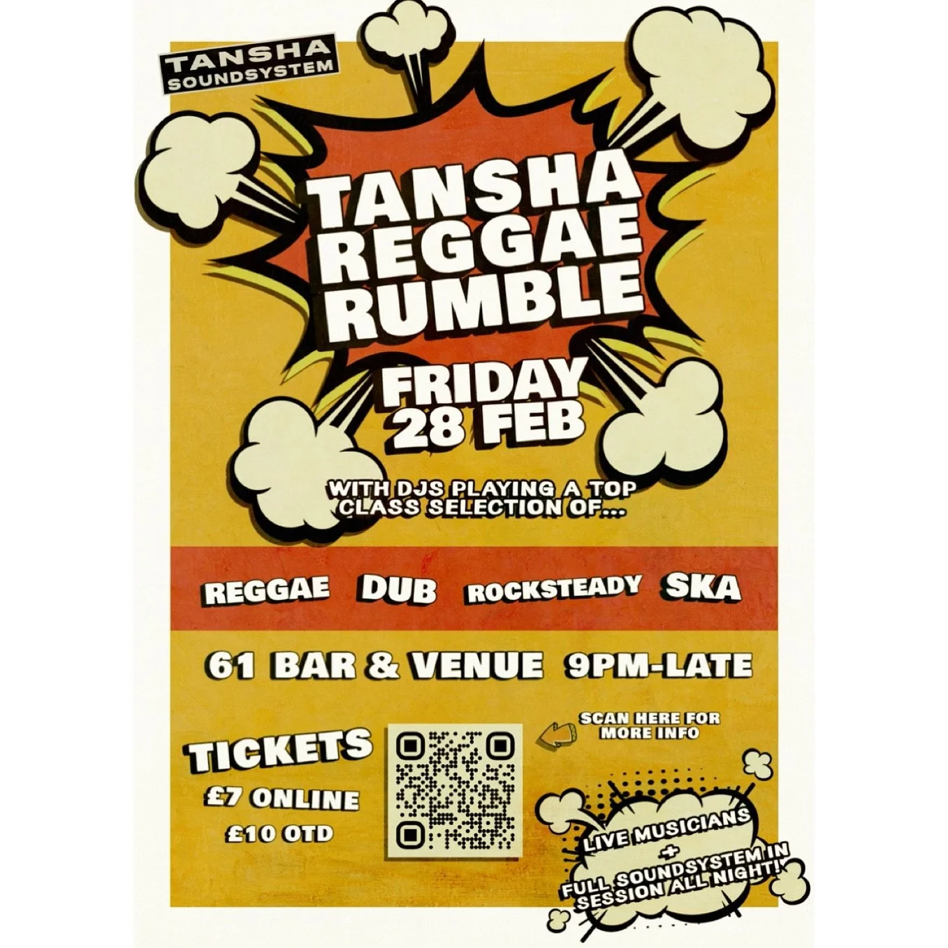 Tansha&rsquo;s back in town, stacking up the sound once again for Somerset&rsquo;s top reggae night! Running riddims at full watts all night, expect the very best in roots reggae, rocksteady, dancehall, ska, dub, and steppas from the area&rsquo;s fin