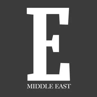 Black background with a large white letter 'E' and the words 'Middle East' underneath.