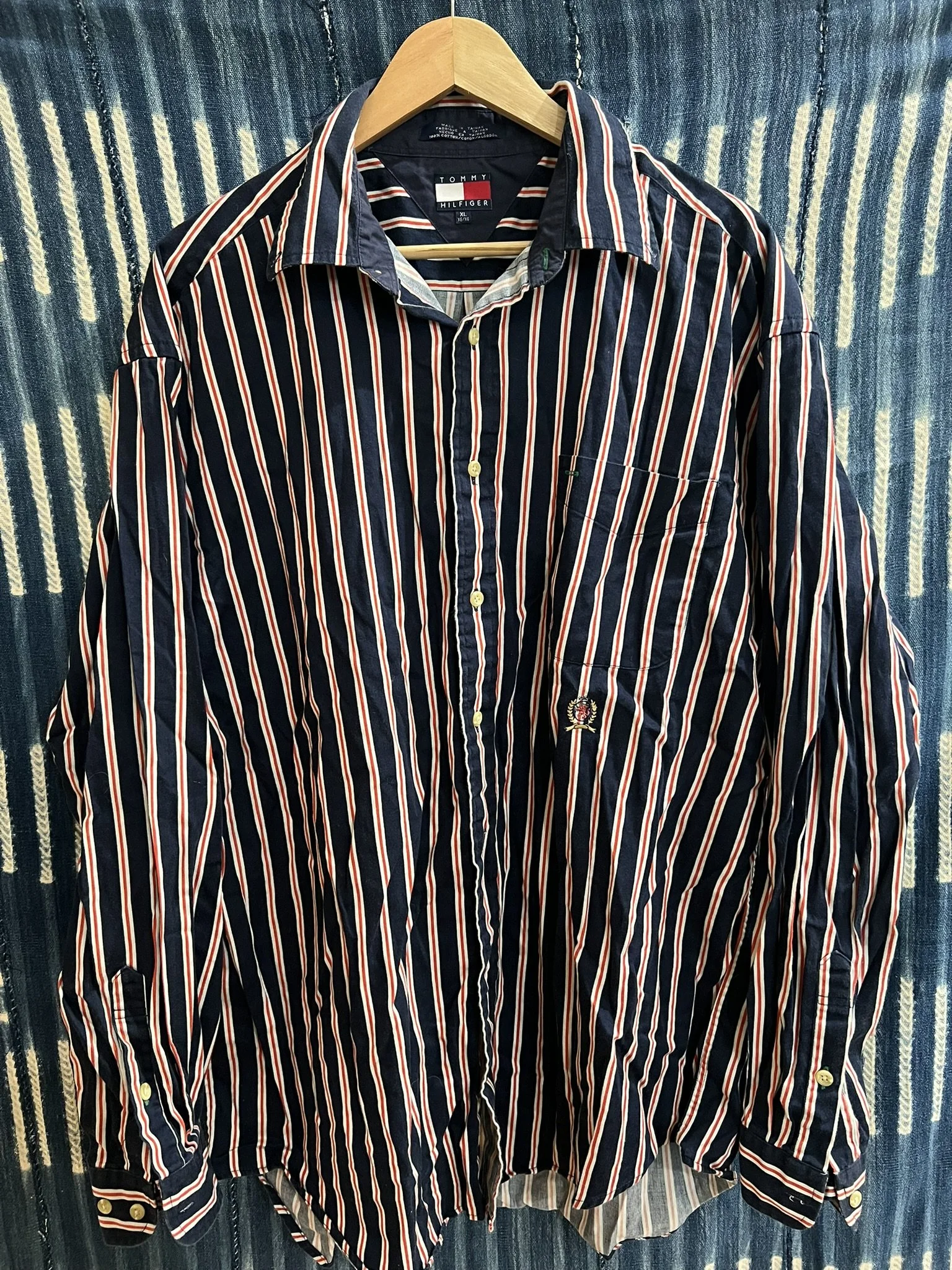Tommy Hilfiger: Navy and Orange Striped Button Down