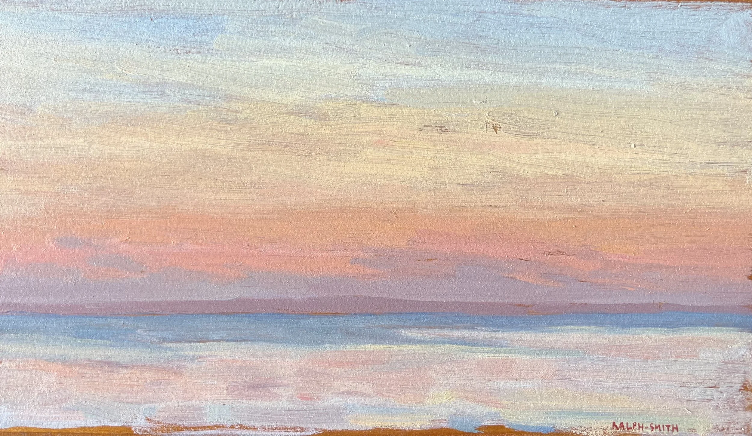 Sunset Looking Towards Gardiner's Island, 24 x 14cm, Oil on Panel, 2025 Sold.