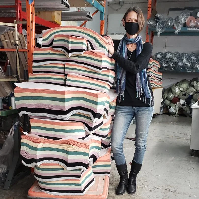 You know it&rsquo;s been a productive day in the cutting room when the stacks are almost as tall as Sherri!

🧵Learn more at crwdesign.ca