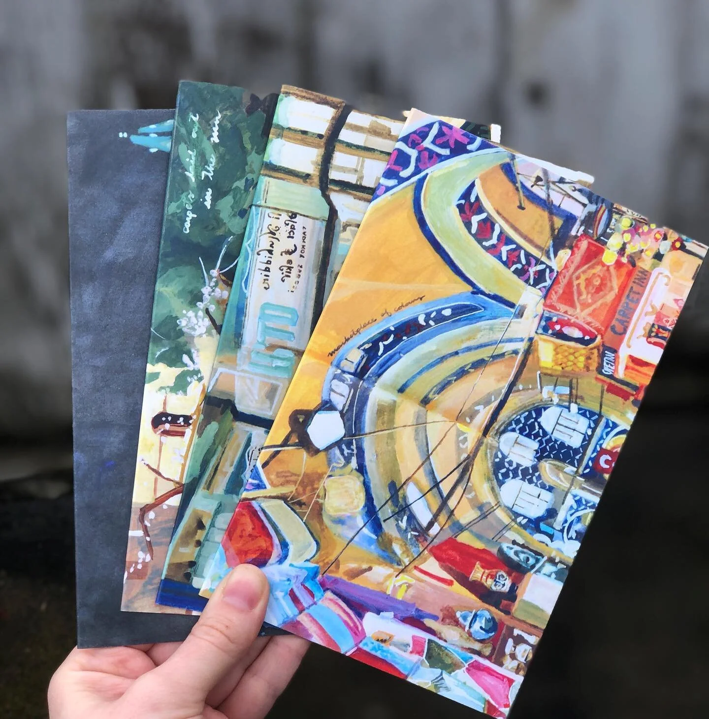 New cards printed! These would make great thank-you&rsquo;s following the holiday season, or just to brighten up someone&rsquo;s dreary winter day. 

$20 for a set of 4, plus shipping if not local. I have three sets available now, and several more co