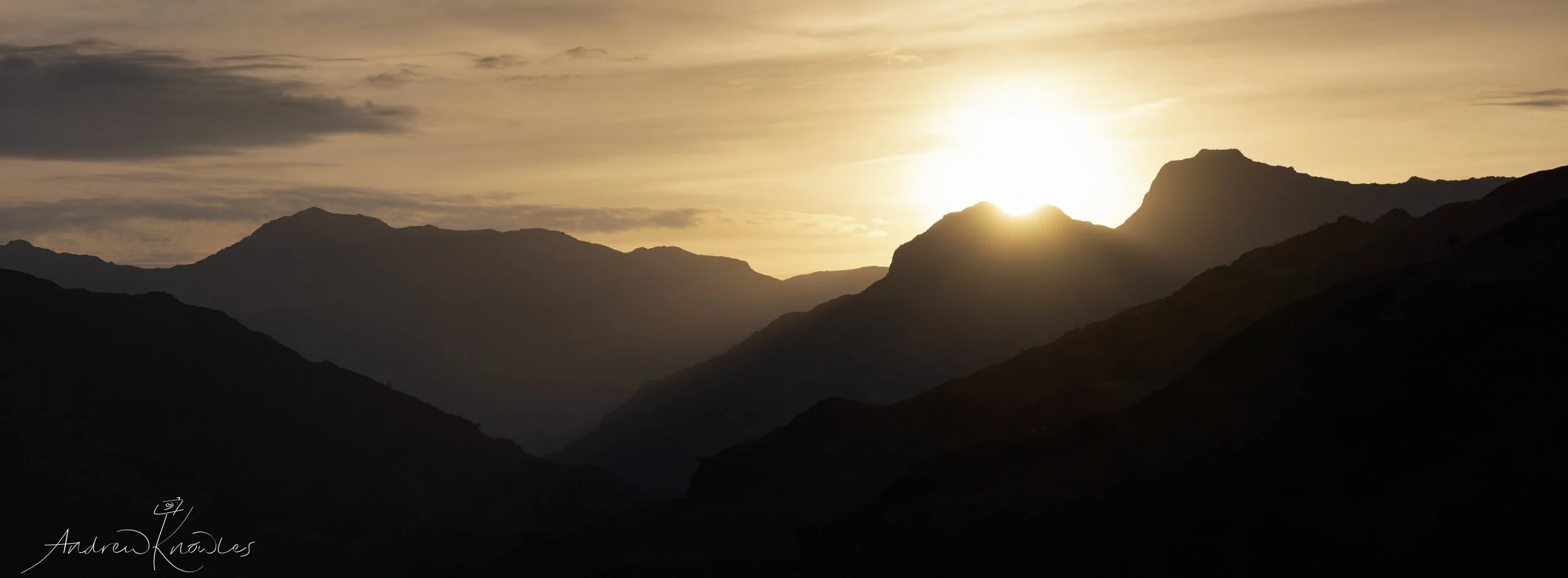 Sunset over the Langdale Pikes