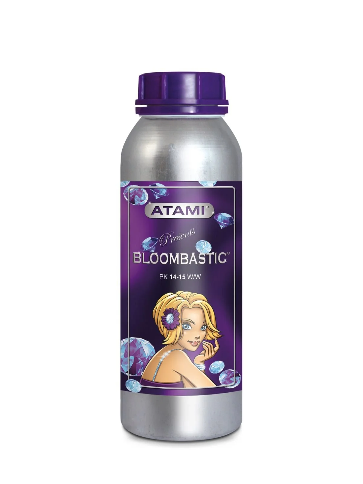 En flaska Bloombastic 1250 ml. (1.25 l.) - HydroPonisk Näring - Stimulator för HydroPonisk odling, Mot vit bakgrund.