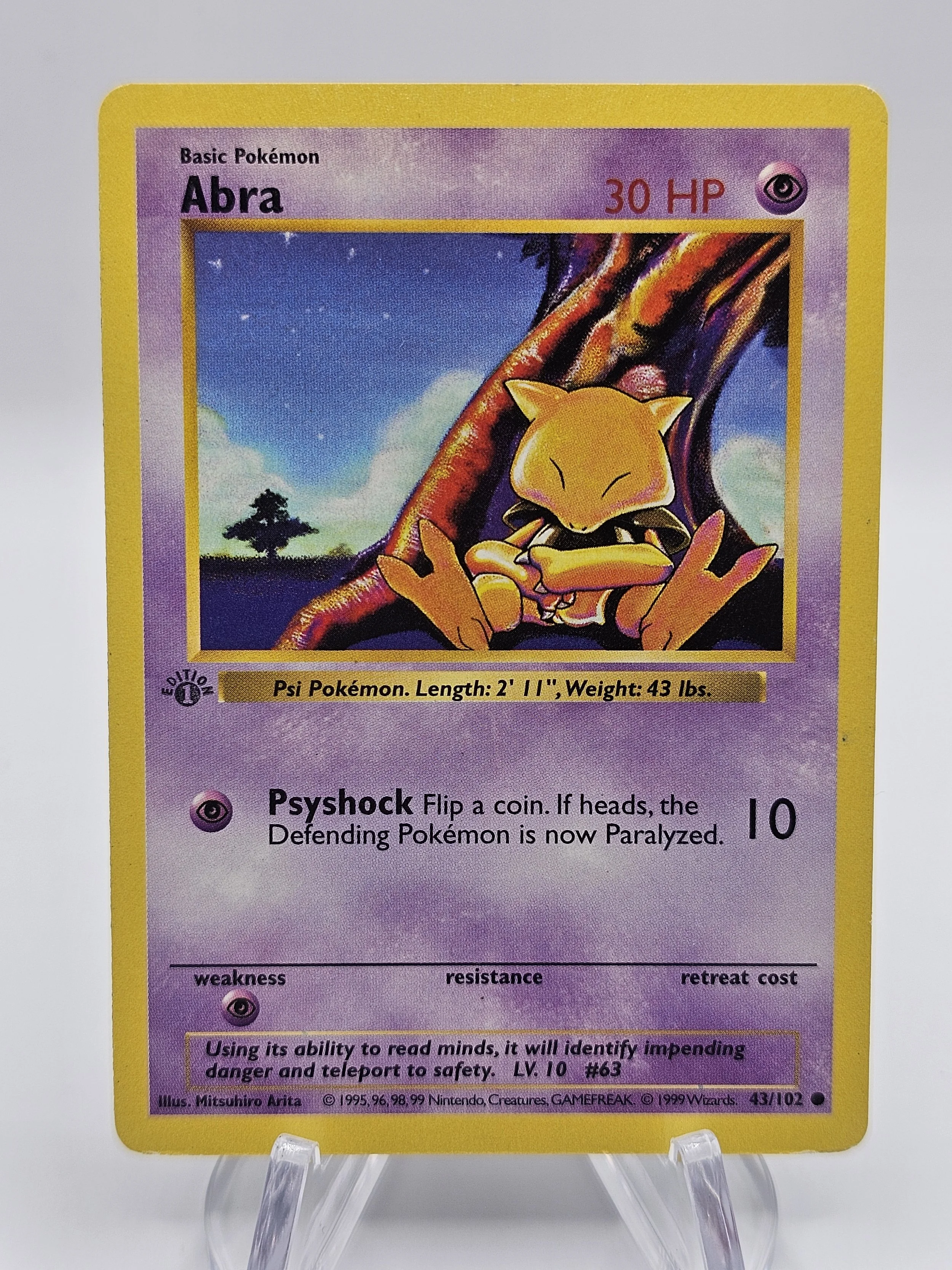 Abra 43/102 Shadowless 1st Edition *Grey Stamp Error*