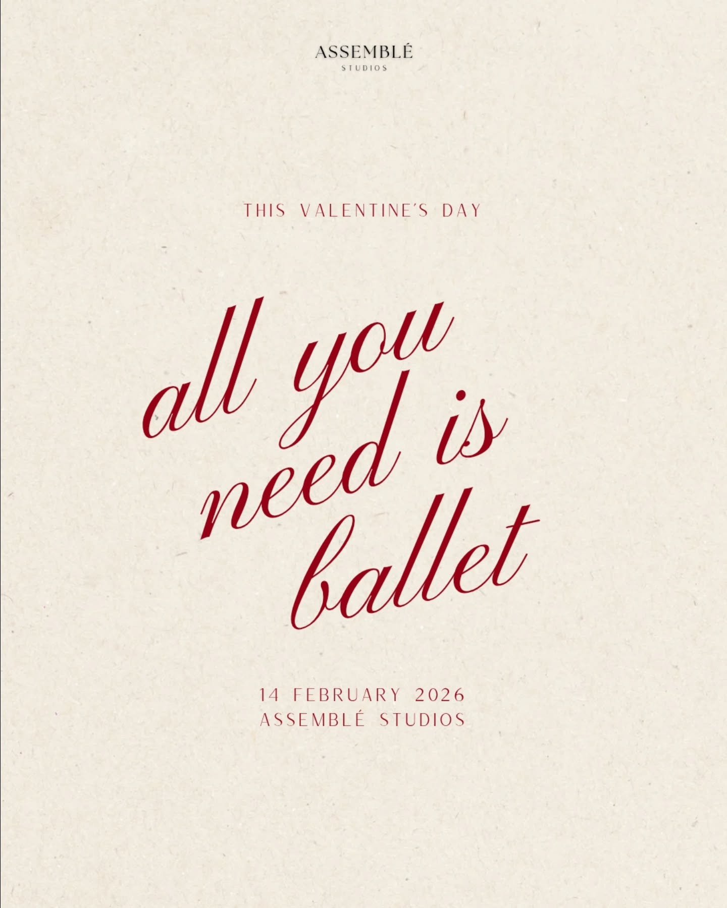 All you need is ballet this Valentine&rsquo;s Day 💘

This February, celebrate love, movement, and music with two special Valentine&rsquo;s events at Assembl&eacute; Studios.

Save a spot via link in bio or WhatsApp us at 8861 0430 to learn more.
.
.